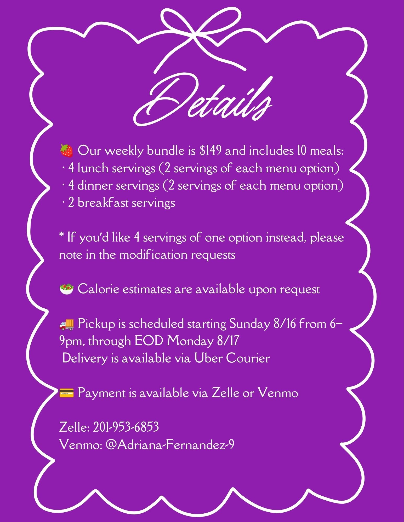 8.16 MENU - SUNDAY PICKUP/DELIVERY