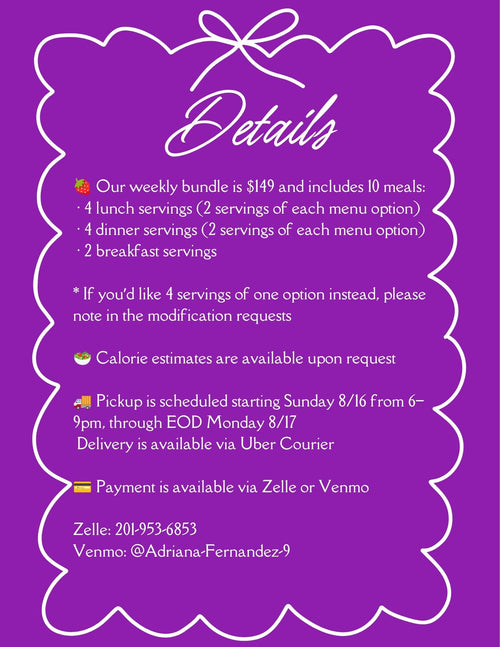 8.16 MENU - MONDAY PICKUP/DELIVERY