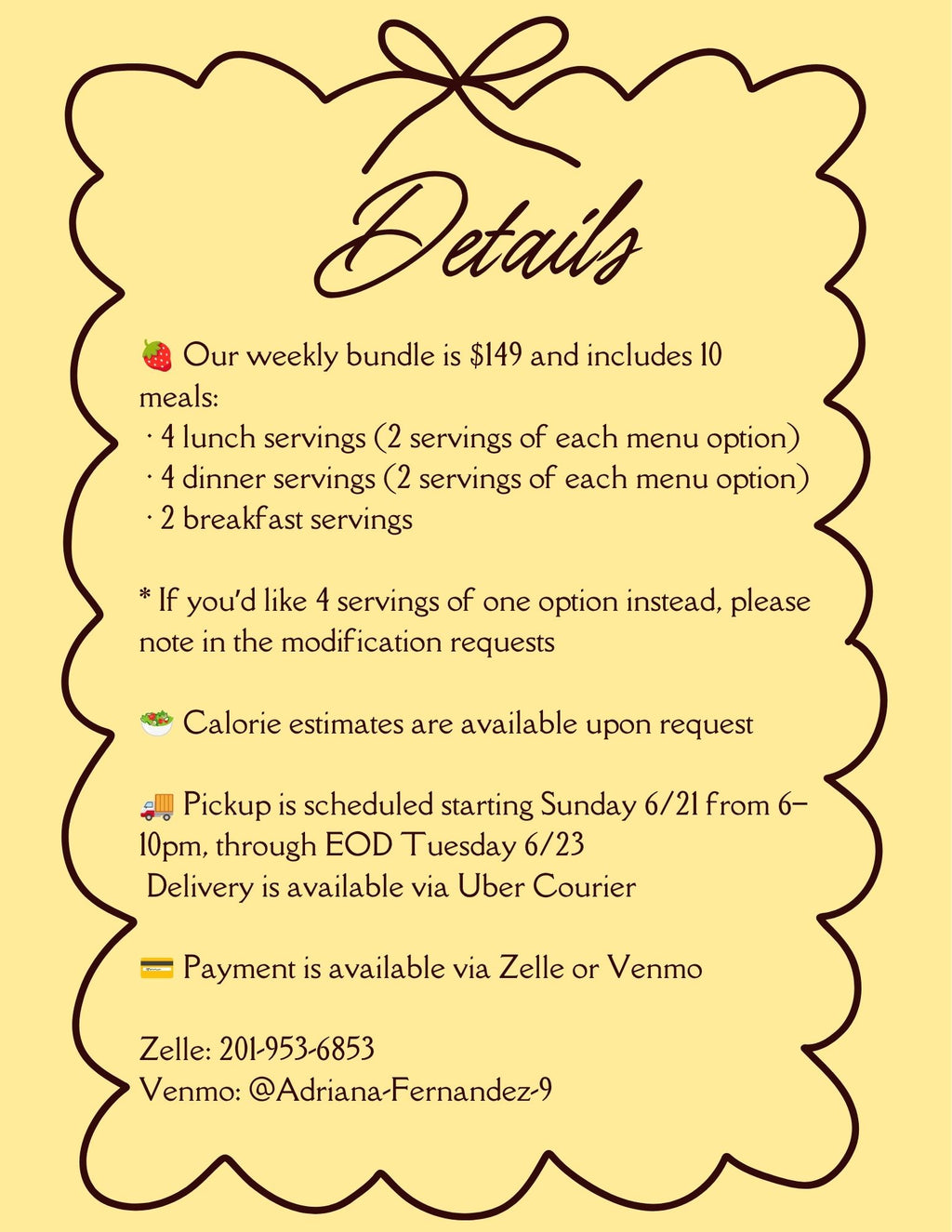 6.21 MENU - MONDAY PICKUP/DELIVERY