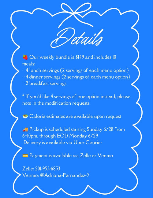 6.28 MENU - MONDAY PICKUP/DELIVERY