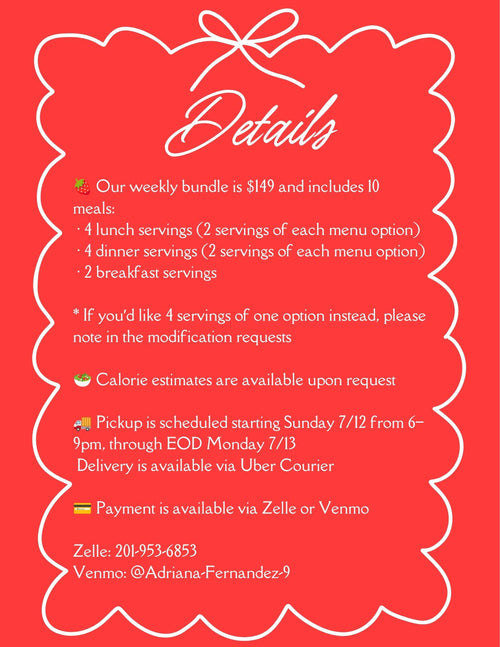7.12 MENU - MONDAY PICKUP/DELIVERY