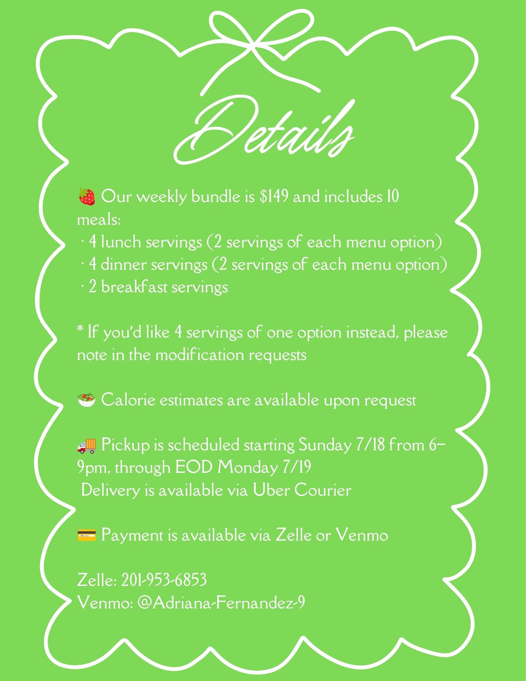 7.18 MENU - SUNDAY PICKUP/DELIVERY