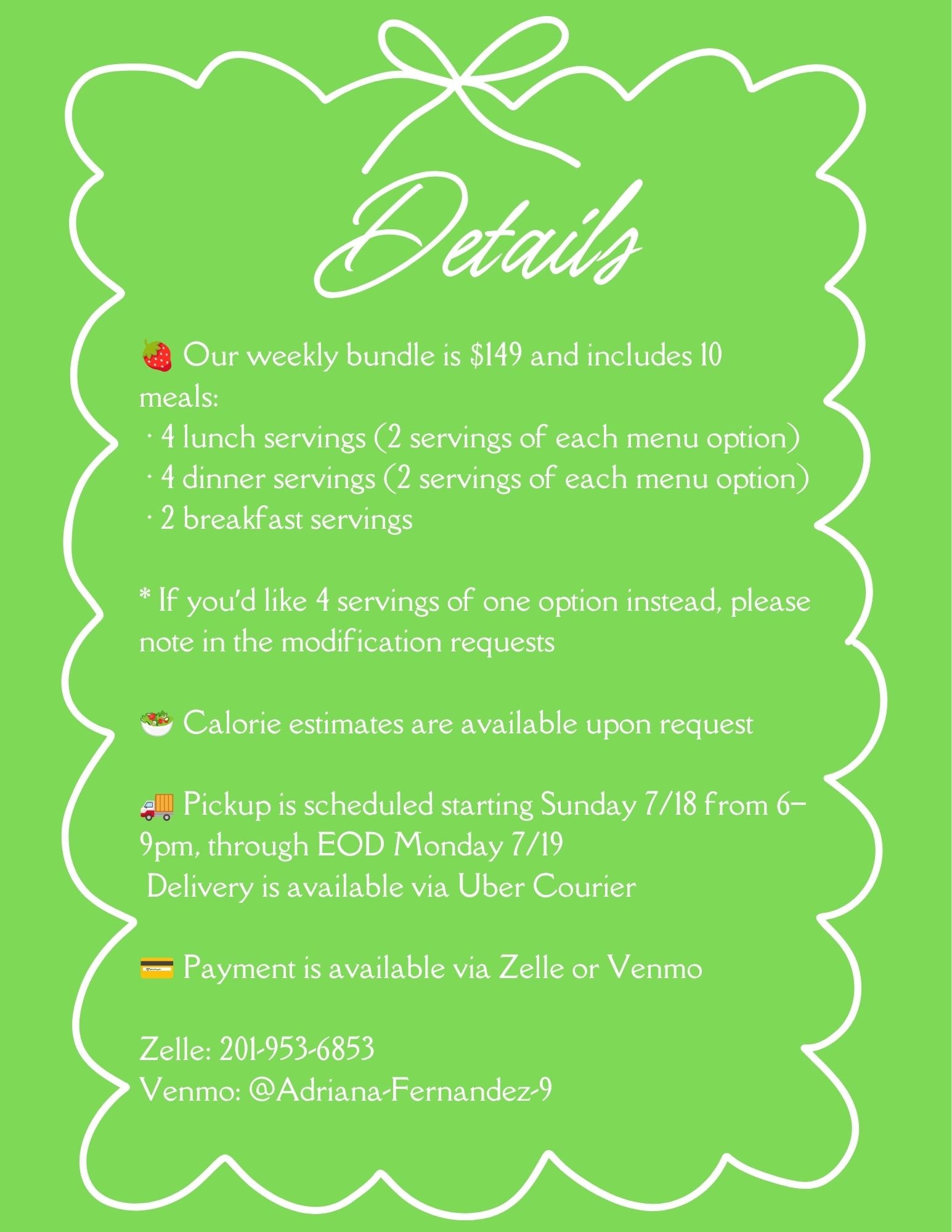 7.18 MENU - SUNDAY PICKUP/DELIVERY