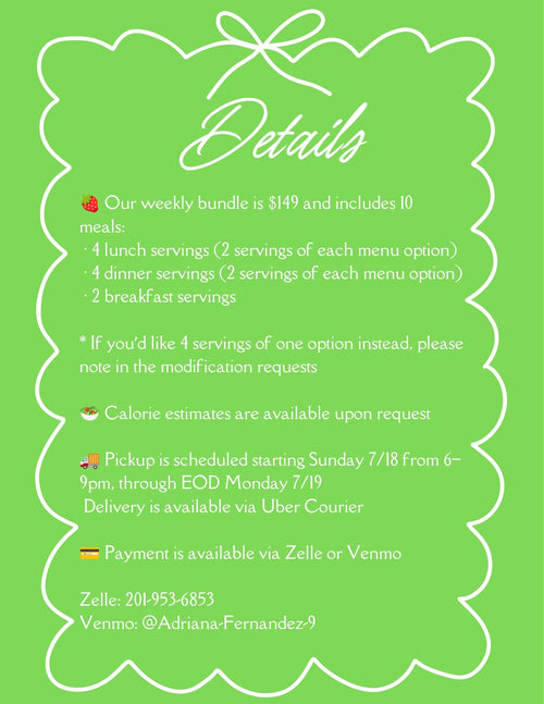 7.18 MENU - MONDAY PICKUP/DELIVERY