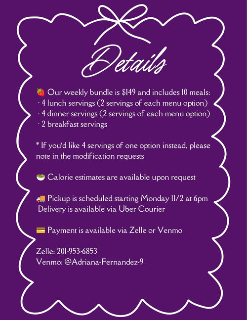 11.2 MENU - MONDAY PICKUP/DELIVERY