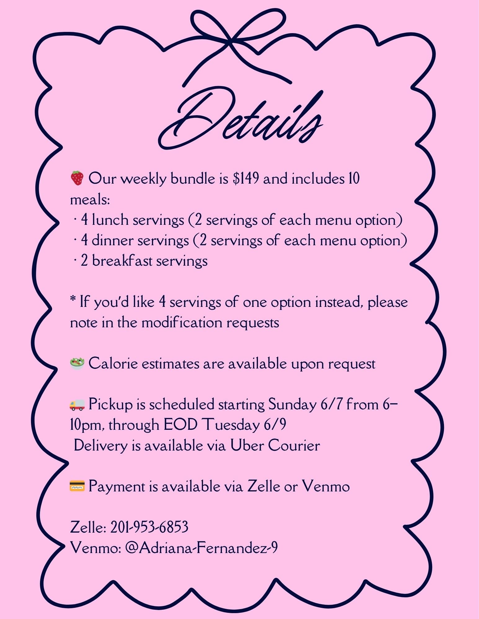 *SOLD OUT* 6.7 MENU - SUNDAY PICKUP/DELIVERY