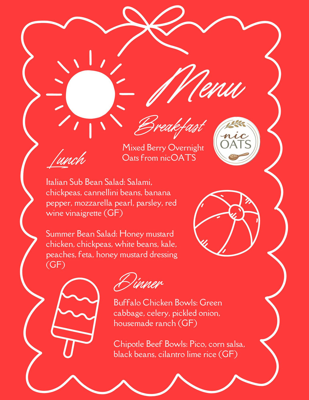 7.12 MENU - MONDAY PICKUP/DELIVERY