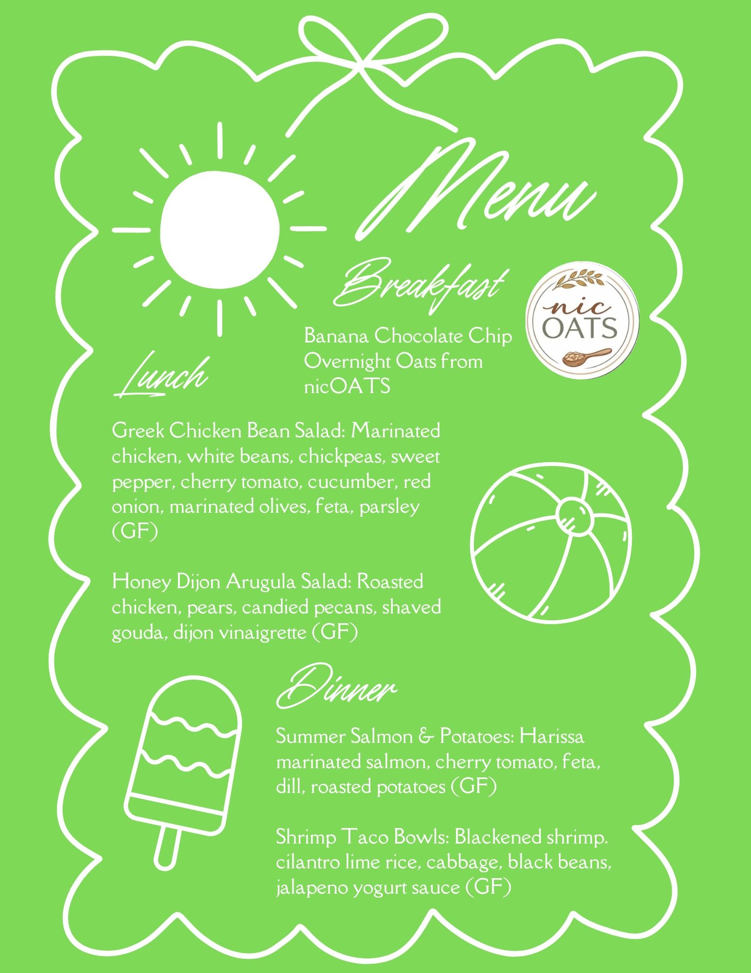 7.18 MENU - SUNDAY PICKUP/DELIVERY